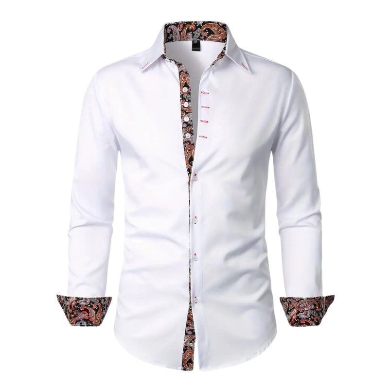 Men's Paisley Slim Shirt | Long Sleeve Contrast Trim Front