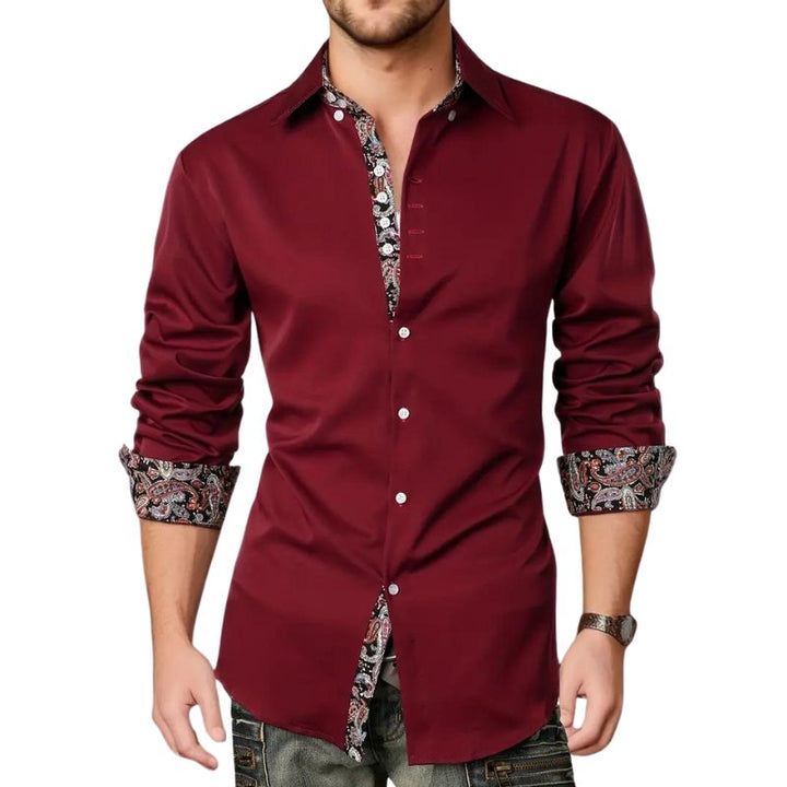 Men's Paisley Slim Shirt | Long Sleeve Contrast Trim Full