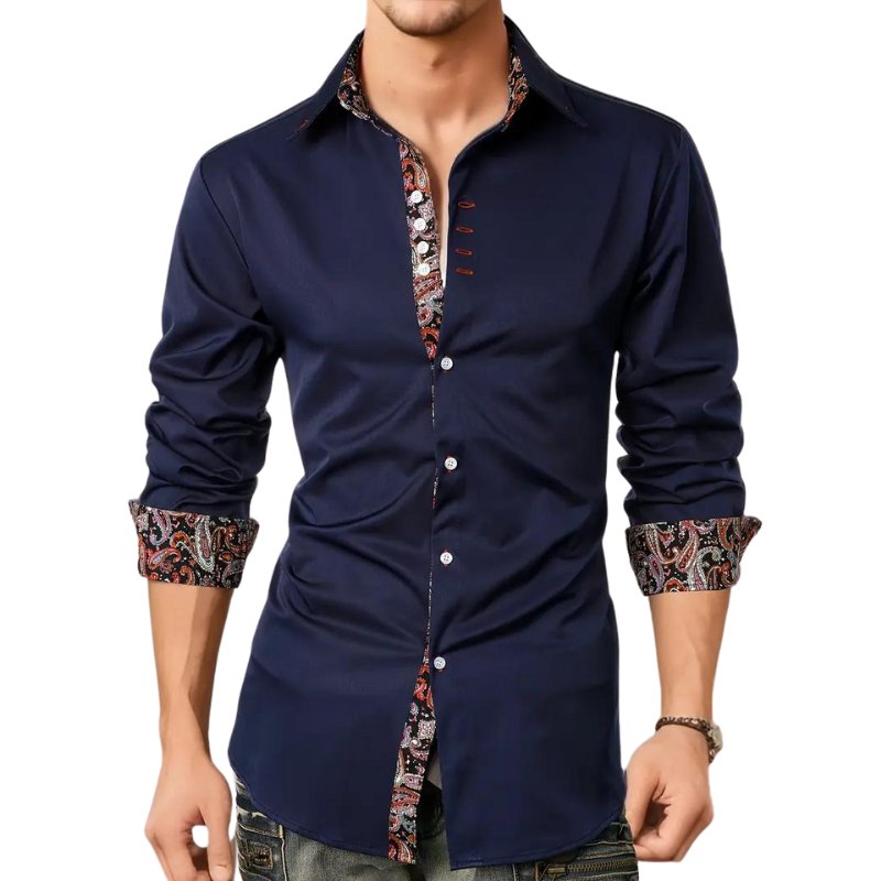 Men's Paisley Slim Shirt | Long Sleeve Contrast Trim Lifestyle
