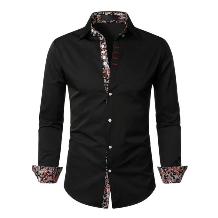 Men's Paisley Slim Shirt | Long Sleeve Contrast Trim Side