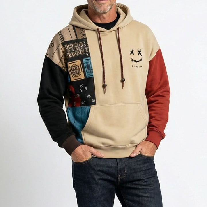 Men's Patchwork Contrast Hoodie | Relaxed Fit Cotton Blend Hero