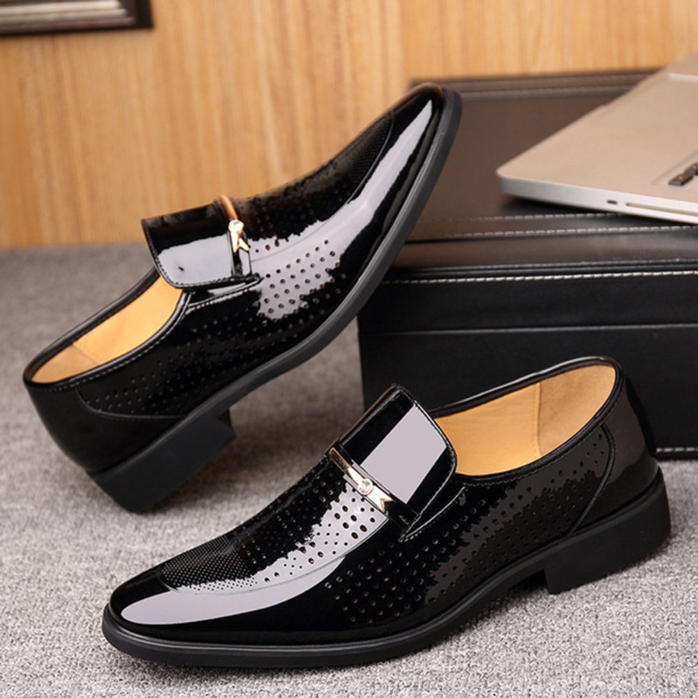 Men's Patent Leather Loafers | Glossy Formal Slip On Back
