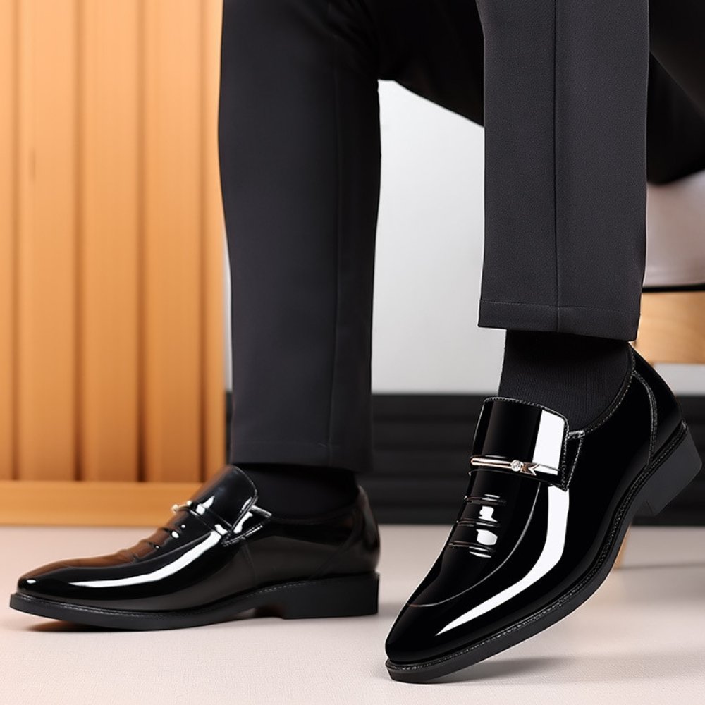 Men's Patent Leather Loafers | Glossy Formal Slip On Detail