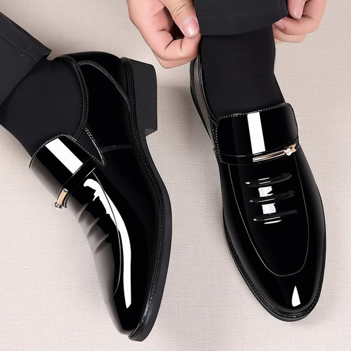 Men's Patent Leather Loafers | Glossy Formal Slip On Front