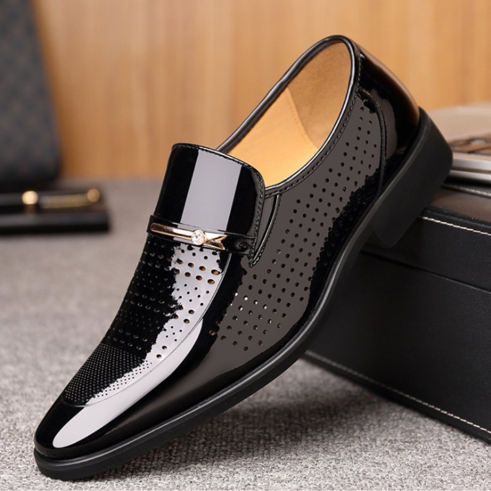Men's Patent Leather Loafers | Glossy Formal Slip On Side