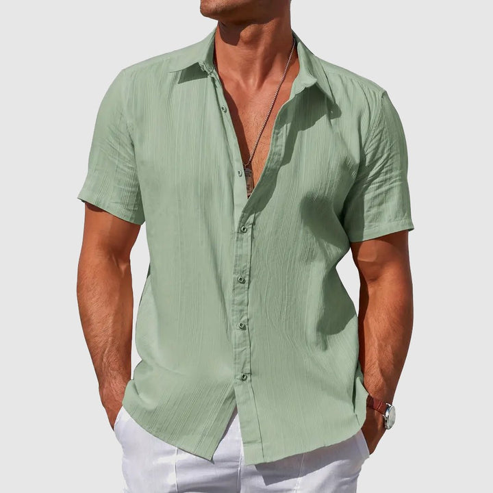 Men's Pintuck Short Sleeve Linen Shirt Back