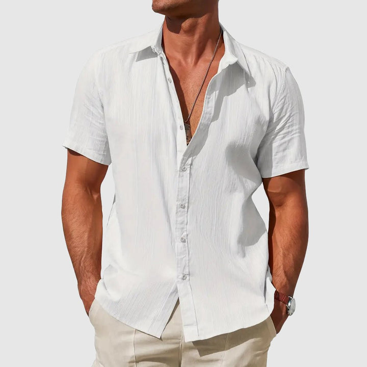 Men's Pintuck Short Sleeve Linen Shirt Detail