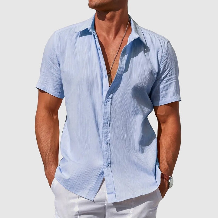 Men's Pintuck Short Sleeve Linen Shirt Hero