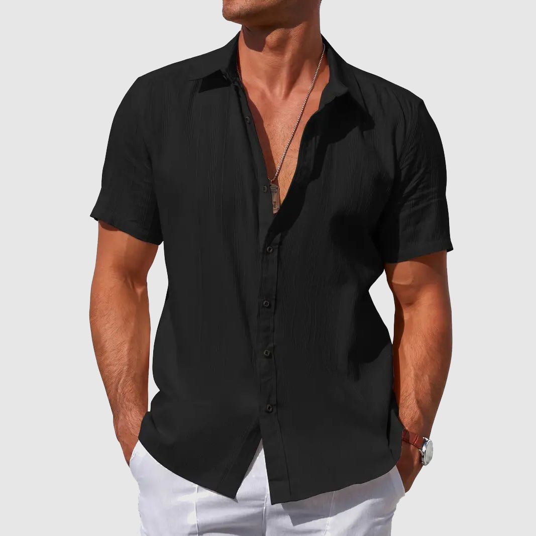Men's Pintuck Short Sleeve Linen Shirt Side
