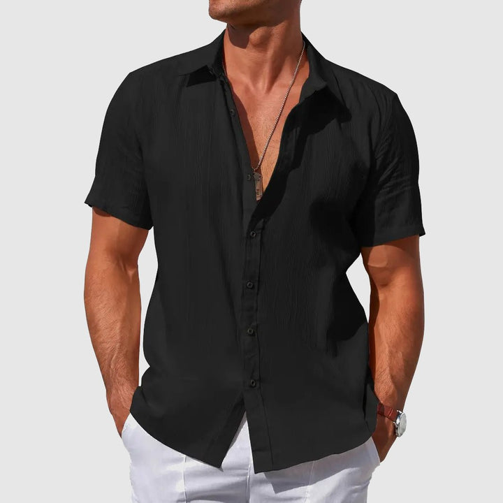 Men's Pintuck Short Sleeve Linen Shirt Side