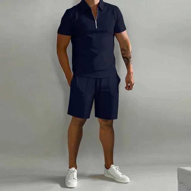 Men's Polo Shorts Two-Piece Set | Zip Collar Co-ord Back