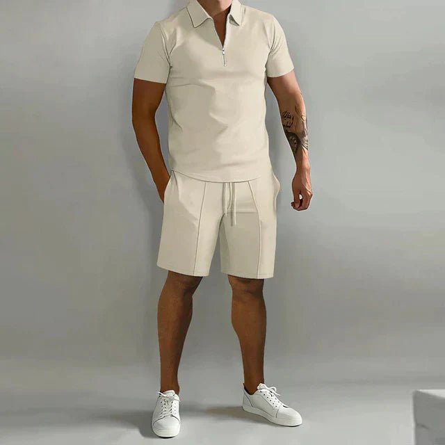 Men's Polo Shorts Two-Piece Set | Zip Collar Co-ord Close Up
