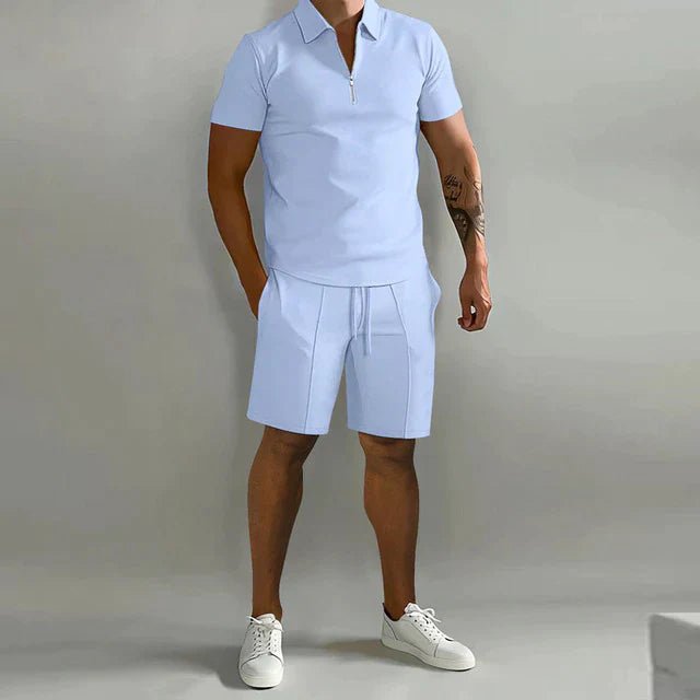 Men's Polo Shorts Two-Piece Set | Zip Collar Co-ord Detail