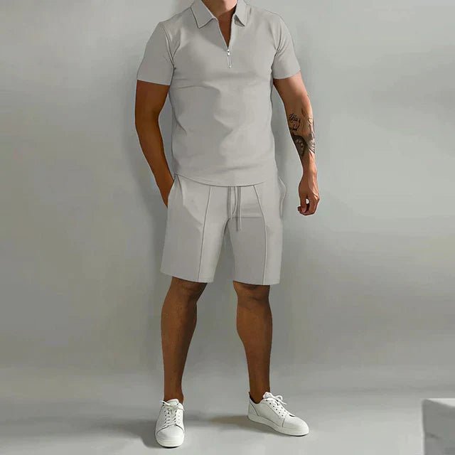 Men's Polo Shorts Two-Piece Set | Zip Collar Co-ord Front