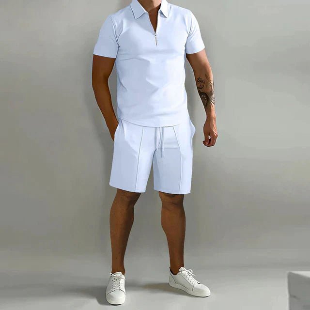 Men's Polo Shorts Two-Piece Set | Zip Collar Co-ord Side