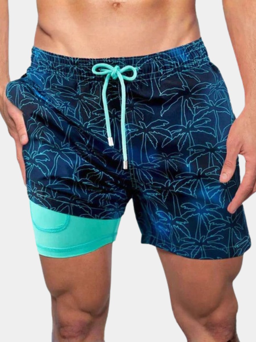 Men's Quick Dry Swim Shorts | Compression Liner Tropical Print Hero