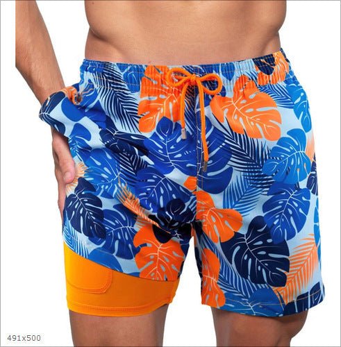 Men's Quick Dry Swim Shorts | Compression Liner Tropical Print Lifestyle