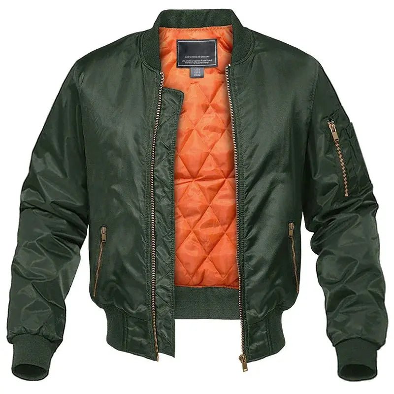 Men's Quilted Bomber Pilot Jacket | Slim Fit Orange Lined Detail
