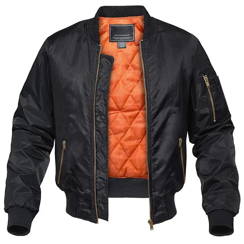 Men's Quilted Bomber Pilot Jacket | Slim Fit Orange Lined Front