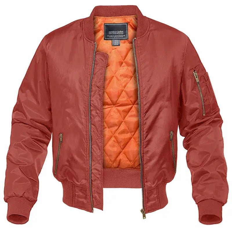 Men's Quilted Bomber Pilot Jacket | Slim Fit Orange Lined Side