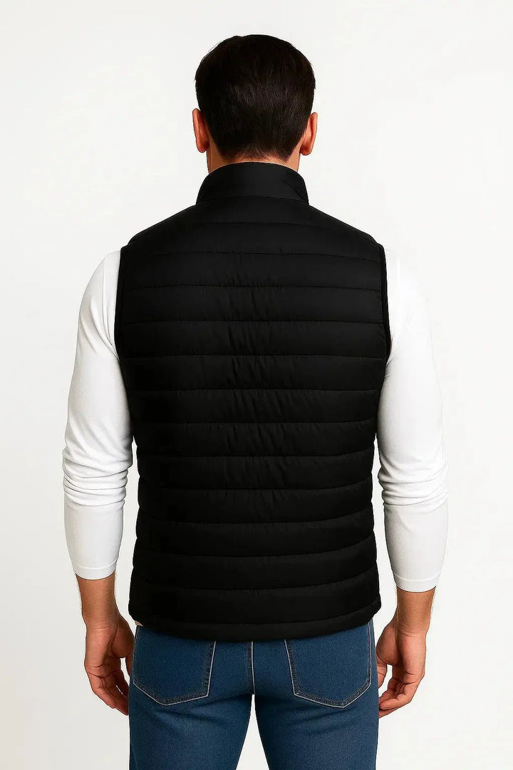 Men's Quilted Sleeveless Puffer Vest | Stand Collar Winter Layer Back