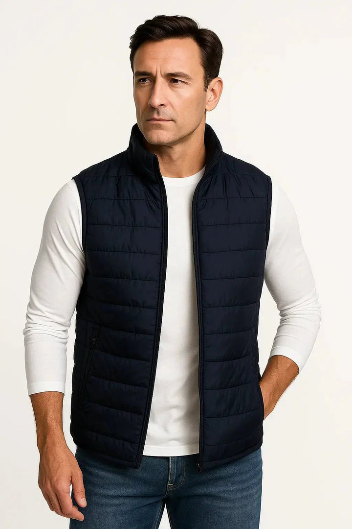 Men's Quilted Sleeveless Puffer Vest | Stand Collar Winter Layer Hero