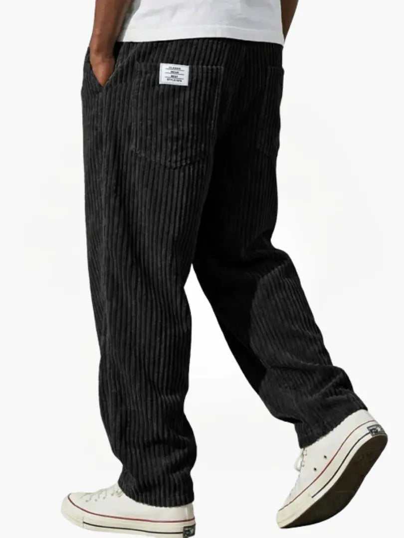 Men's Relaxed Corduroy Trousers | Textured Fit Back Pocket Angle