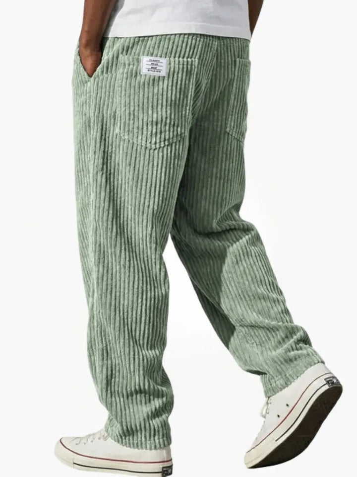Men's Relaxed Corduroy Trousers | Textured Fit Back Pocket Close Up