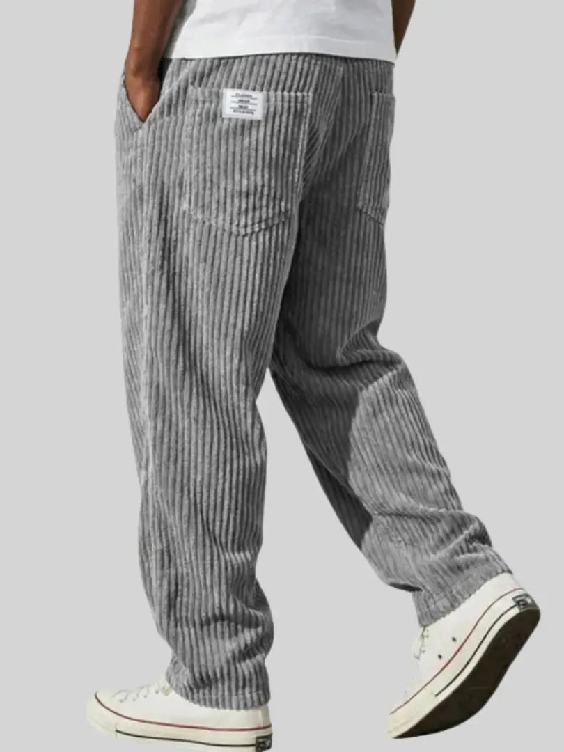 Men's Relaxed Corduroy Trousers | Textured Fit Back Pocket Front