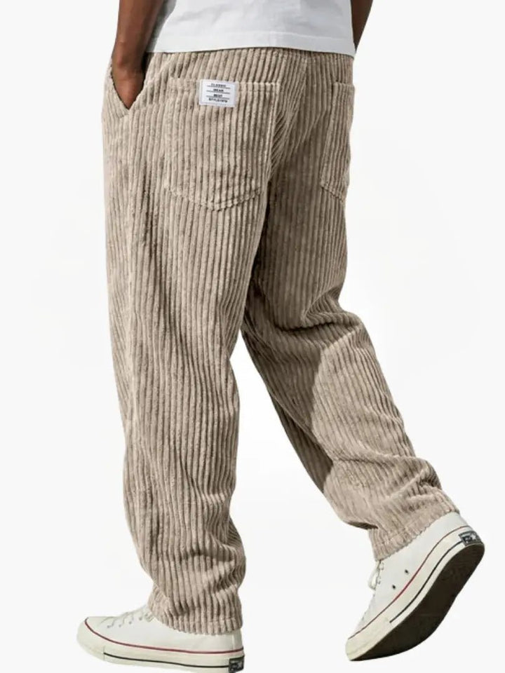 Men's Relaxed Corduroy Trousers | Textured Fit Back Pocket Side