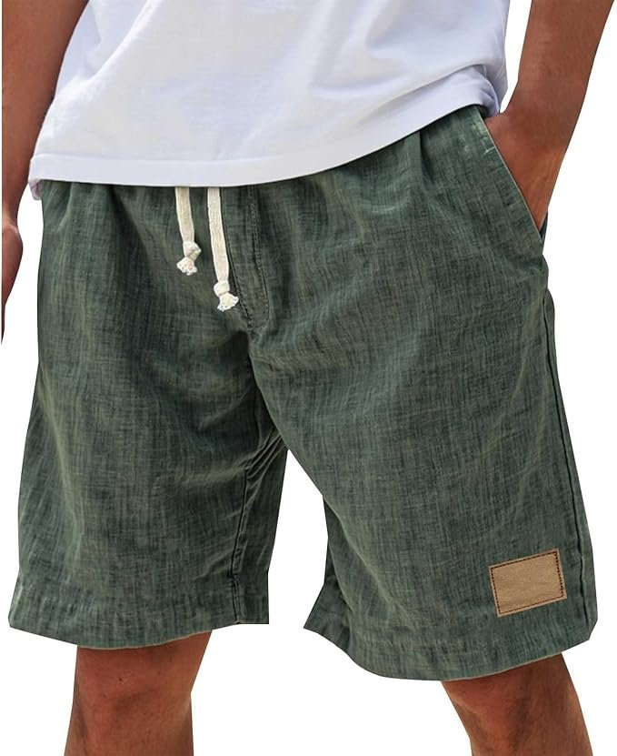Men's Relaxed Cotton Shorts with Leather Patch Alternate