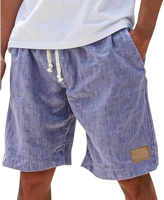 Men's Relaxed Cotton Shorts with Leather Patch Angle