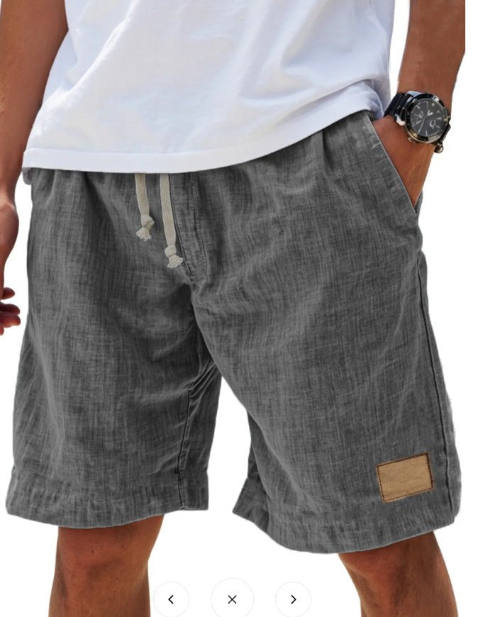Men's Relaxed Cotton Shorts with Leather Patch Close Up