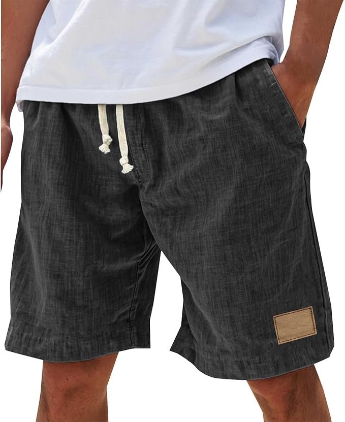 Men's Relaxed Cotton Shorts with Leather Patch Detail