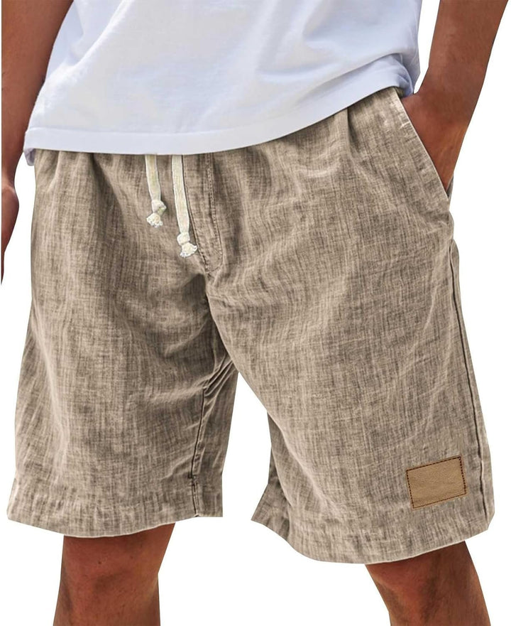 Men's Relaxed Cotton Shorts with Leather Patch Front
