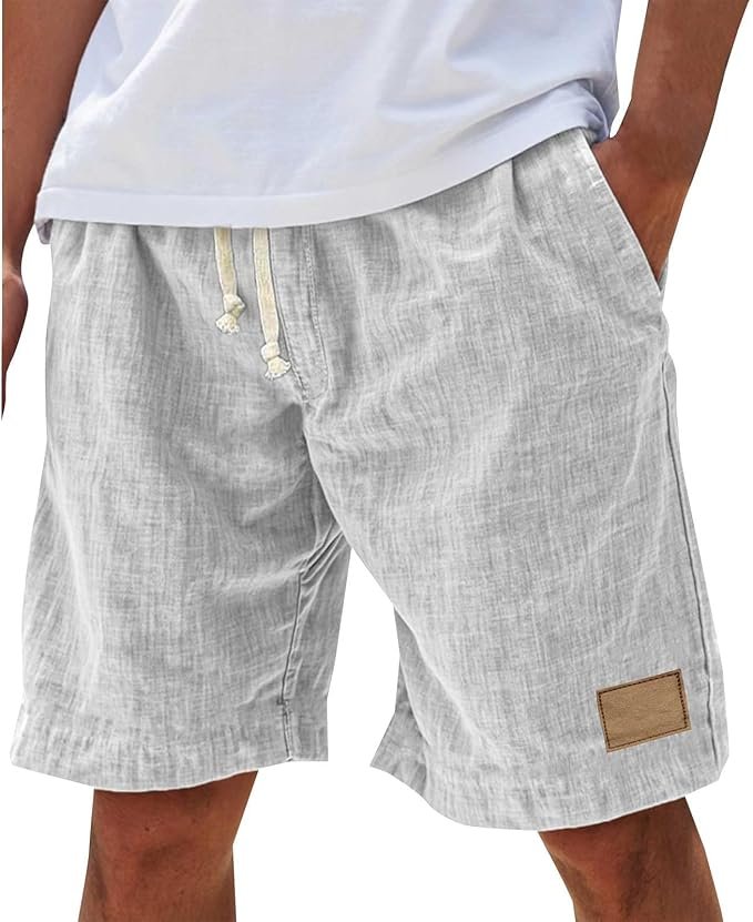 Men's Relaxed Cotton Shorts with Leather Patch Full