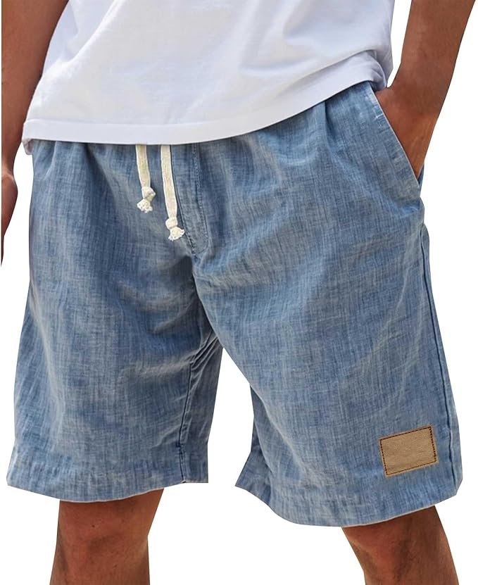 Men's Relaxed Cotton Shorts with Leather Patch Side