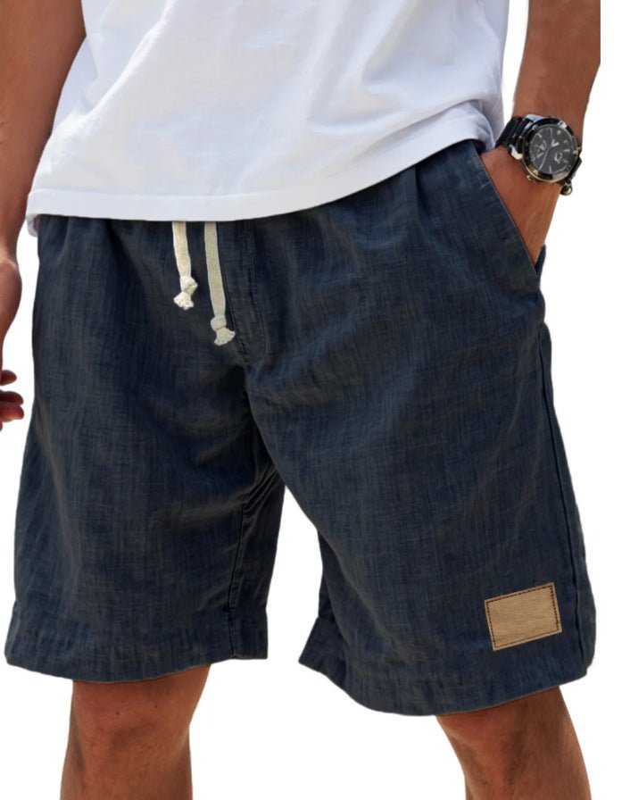 Men's Relaxed Cotton Shorts with Leather Patch View 11