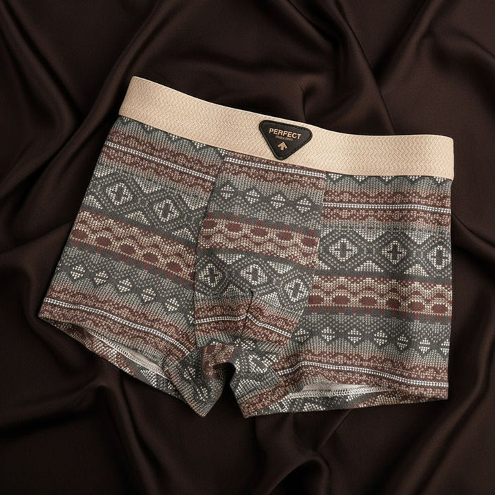 Men's Retro Fair Isle Cotton Boxer Briefs Close Up