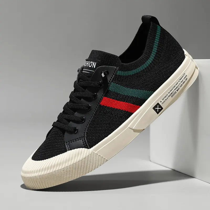Men's Retro Stripe Minimalist Sneakers | Oxford Fit with Stripe Toe Cap Side