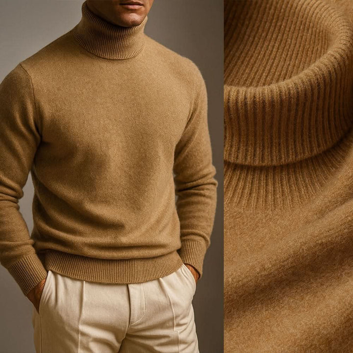 Men's Ribbed Turtleneck Sweater | Slim Fit Soft Knit Back