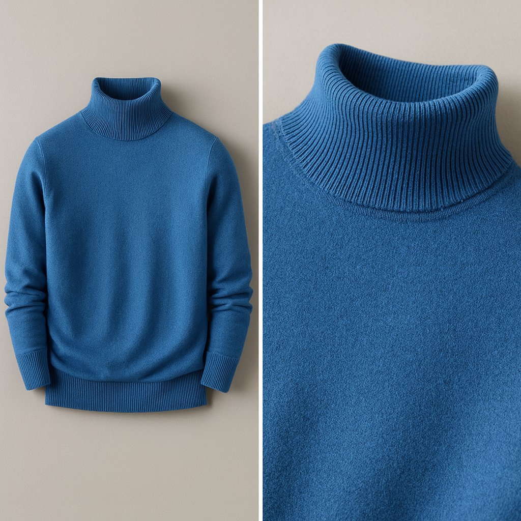 Men's Ribbed Turtleneck Sweater | Slim Fit Soft Knit Close Up