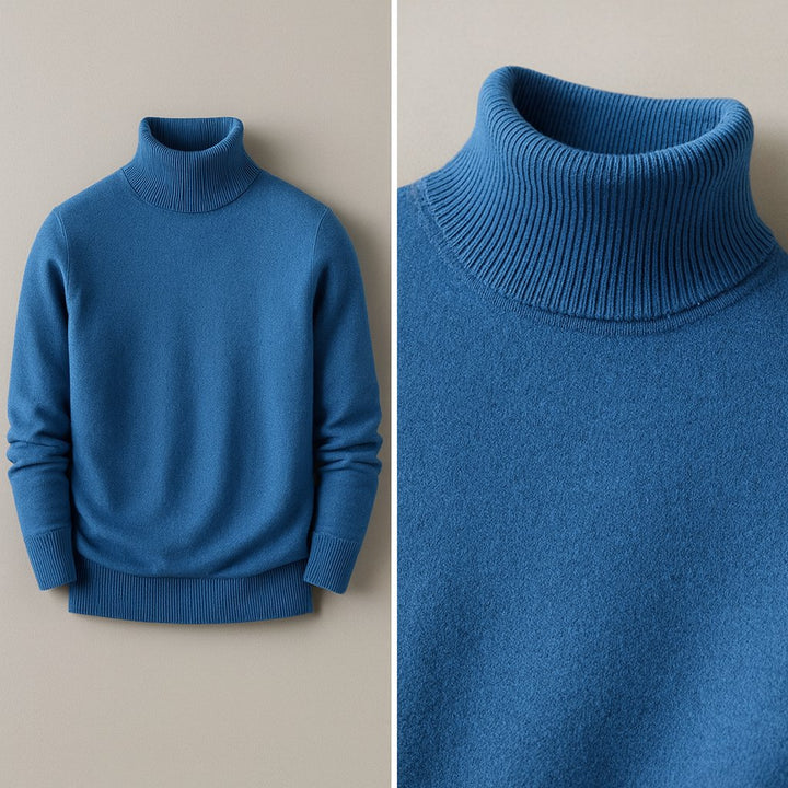 Men's Ribbed Turtleneck Sweater | Slim Fit Soft Knit Close Up