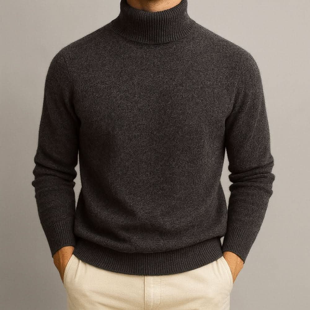 Men's Ribbed Turtleneck Sweater | Slim Fit Soft Knit Side