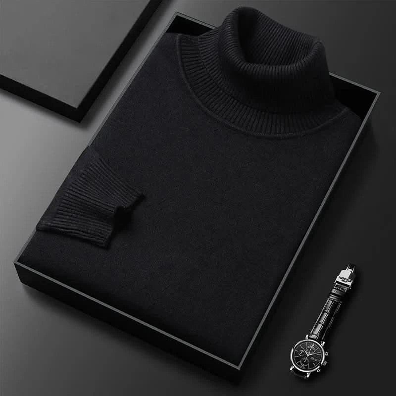 Men's Roll Neck Luxe Ribbed Turtleneck Jumper Angle
