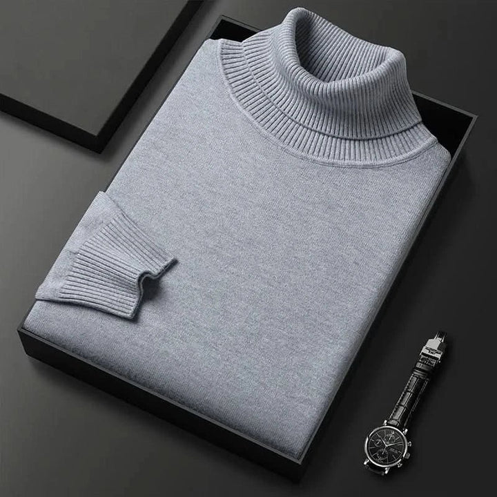 Men's Roll Neck Luxe Ribbed Turtleneck Jumper Close Up