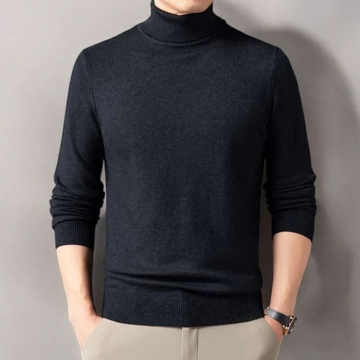 Men's Roll Neck Luxe Ribbed Turtleneck Jumper Front