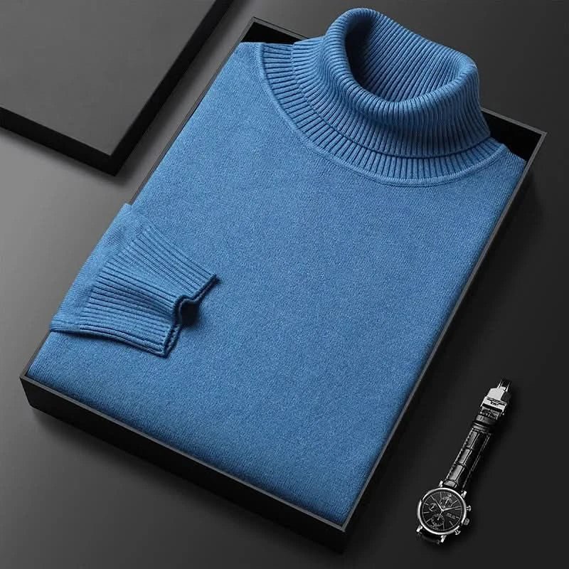 Men's Roll Neck Luxe Ribbed Turtleneck Jumper Full