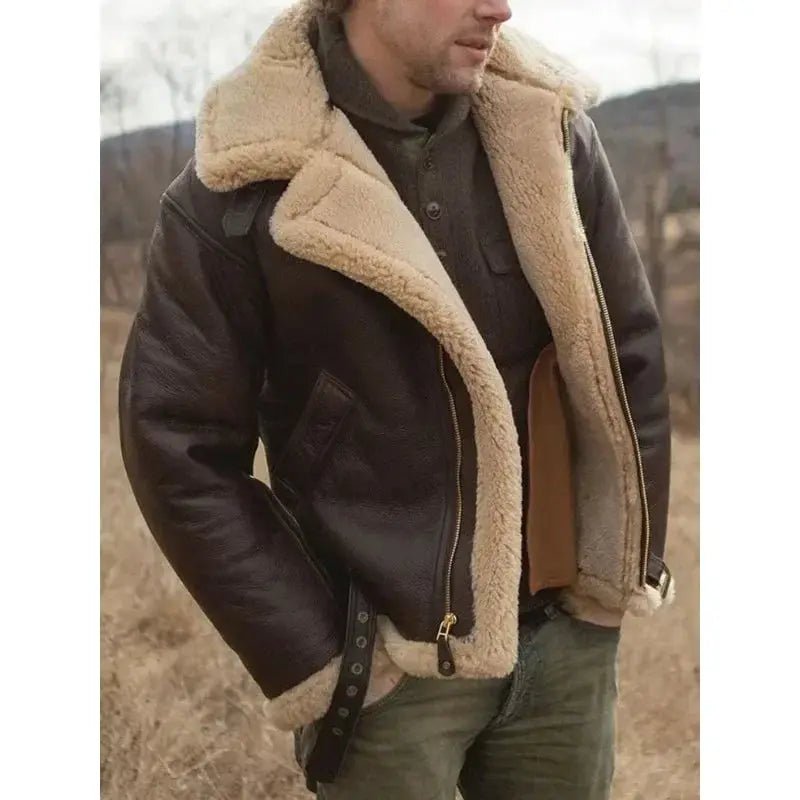 Men's Shearling Aviator Pilot Jacket | Zip Up with Lapel Collar Hero