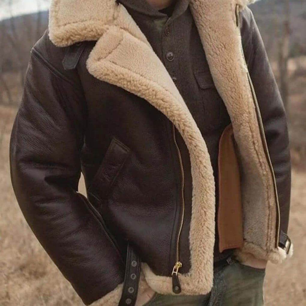 Men's Shearling Sheepskin Flight Jacket | Lapel Collar Aviator Fit Hero